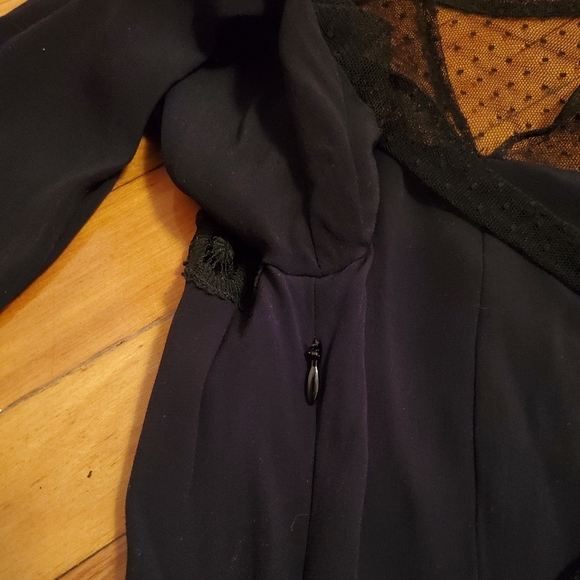 Sandro Paris black dress. Mesh and crochet parts. 3/4 sleeves. Size 1 (4 US). - Picture 5 of 12